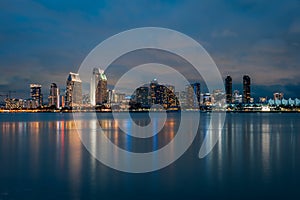 View of the downtown San Diego skyline at night, from Coronado, California