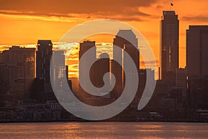 View of Downtown Seattle Skyline at Sunrise, Washington, USA