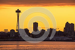View of Downtown Seattle Skyline at Sunrise, Washington, USA
