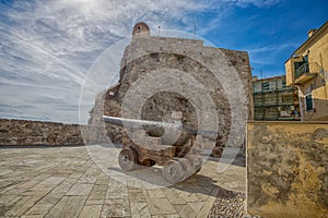 View of the Dragonara Castle in Camogli, Genoa Genova province, Liguria, Italy