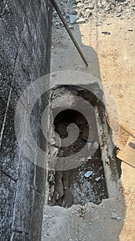 View of a drainage pipe during underground excavation -Image