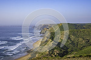 View on the dramatic coastline of the western Algarve, Vicentine coast in Portugal. Cordoama Viewpoint