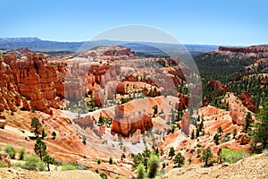 View of the dramatic red landscape Bryce Canyon National Park