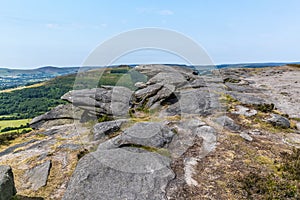 A view of dramatic rock outcrops on the top of the Bamford Edge escarpment