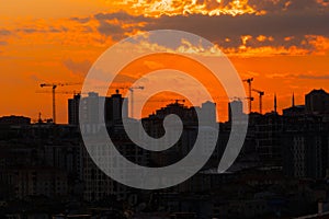 View of dramatic sunset sky with the setting sun over the city, Istanbul