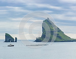 View On Drangarnir and Tindholmur Sea stack,  Faroe Islands