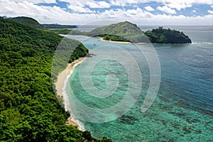 View of Drawaqa Island coastline and Nanuya Balavu Island, Yasawa Islands, Fiji