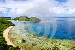 View of Drawaqa Island coastline and Nanuya Balavu Island, Yasawa Islands, Fiji