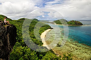 View of Drawaqa Island coastline and Nanuya Balavu Island, Yasawa Islands, Fiji