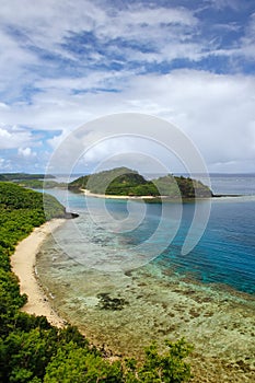 View of Drawaqa Island coastline and Nanuya Balavu Island, Yasawa Islands, Fiji