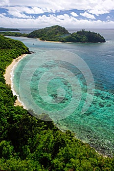 View of Drawaqa Island coastline and Nanuya Balavu Island, Yasawa Islands, Fiji photo