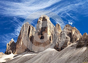 View of Drei Zinnen or Tre Cime di Lavaredo