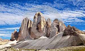 View of Drei Zinnen or Tre Cime di Lavaredo