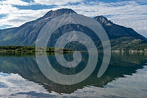 View from Driftwood Beach in Waterton Lakes National Park in the Canadian Rockies photo