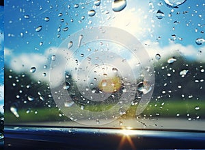 View from driver seat in metro city on a bad weather raining day