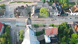 View from drone at the Church in old Polish city