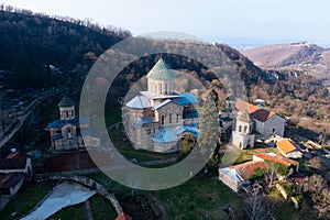 View from drone of Gelati Monastery of Virgin, Georgia