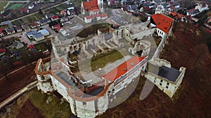 View from drone of Janowiec Castle, Renaissance castle in Lublin Voivodeship, Poland