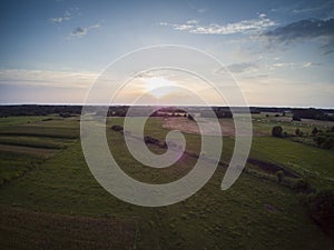 View from the drone on the rural landscape
