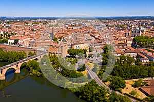 View from drone of summer cityscape of Montauban, France photo