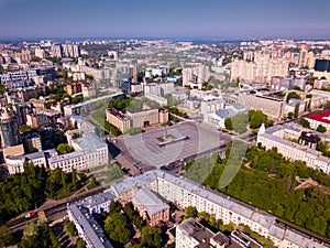 View from drone of Voronezh with Lenin Square