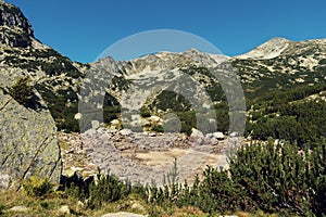 View of dry alpine lake in Pirin National park in Bulgaria result of global climate change