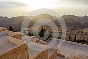 View of the dry Jordanian landscape at Wadi Musa