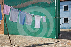 Drying laundry in the yard