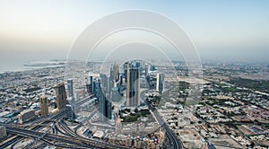 View of Dubai from Burj Khalifa. Dubai, United Arab Emirates