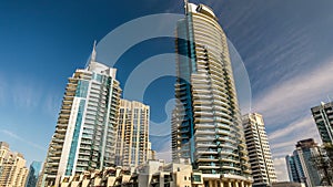 View of Dubai Marina modern Towers in Dubai at day time timelapse