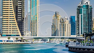 View of Dubai Marina modern Towers in Dubai at day time timelapse