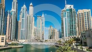 View of Dubai Marina modern Towers in Dubai at day time timelapse