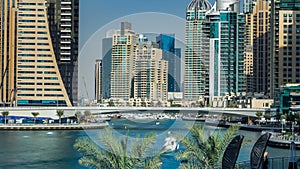 View of Dubai Marina modern Towers in Dubai at day time timelapse