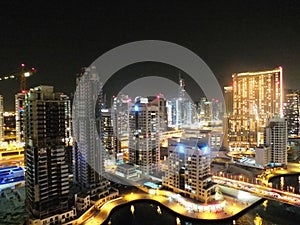 A view of Dubai Marina, at night