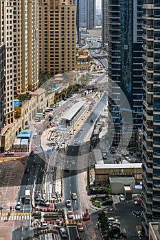 View on Dubai Marina skyscrapers and highway ,Dubai,United Arab Emirates