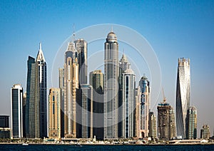 View on Dubai Marina skyscrapers from the Palm, United Arab Emirates