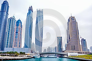 View on Dubai Marina skyscrapers. United Arab Emirates