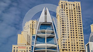 View of Dubai Marina Towers in Dubai at day time timelapse hyperlapse