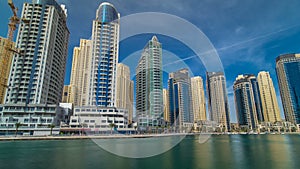 View of Dubai Marina Towers in Dubai at day time timelapse hyperlapse