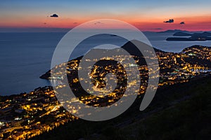 View of Dubrovnik from above at dusk