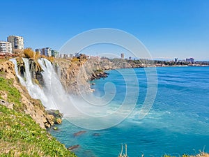 View of the Duden waterfall and the city of Antalya