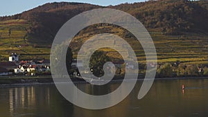 view of Duernstein town on a the Danube river bank