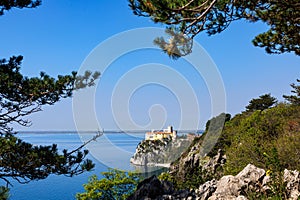 View of Duino Castle from the Rilke Trail in spring