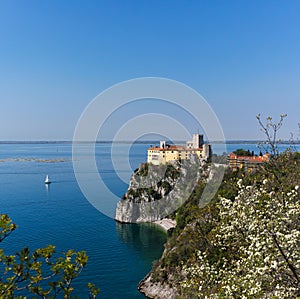 View of Duino Castle from the Rilke Trail in spring
