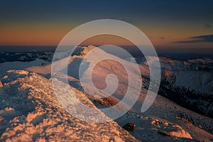 View of Dumbier during sunset from Chopok in Low Tatras