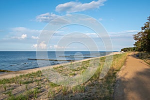 The view of the dunes and the beach of Zempin on the island of Usedom on a sunny day