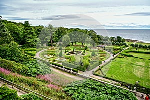 View of Dunrobin castle and garden Scotland UK