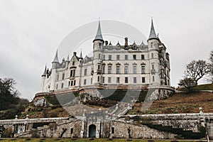 View of Dunrobin Castle in Golspie, Scotland.