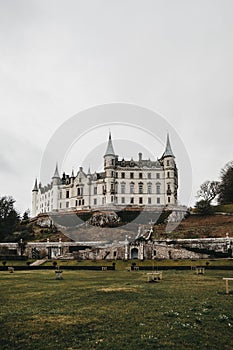 View of Dunrobin Castle in Golspie, Scotland.