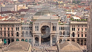 View of Duomo di Milano & Vittorio Emanuele Gallery from Martini terrace rooftop, skyscraper of Porta Nuova on background